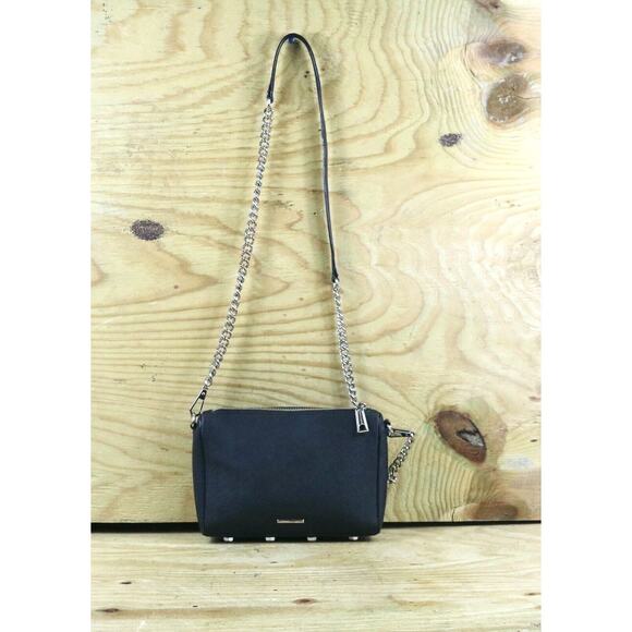 Rebecca Minkoff Crossbody Bag Black Leather Avery Link Chain Bottom Studs - Picture 3 of 11